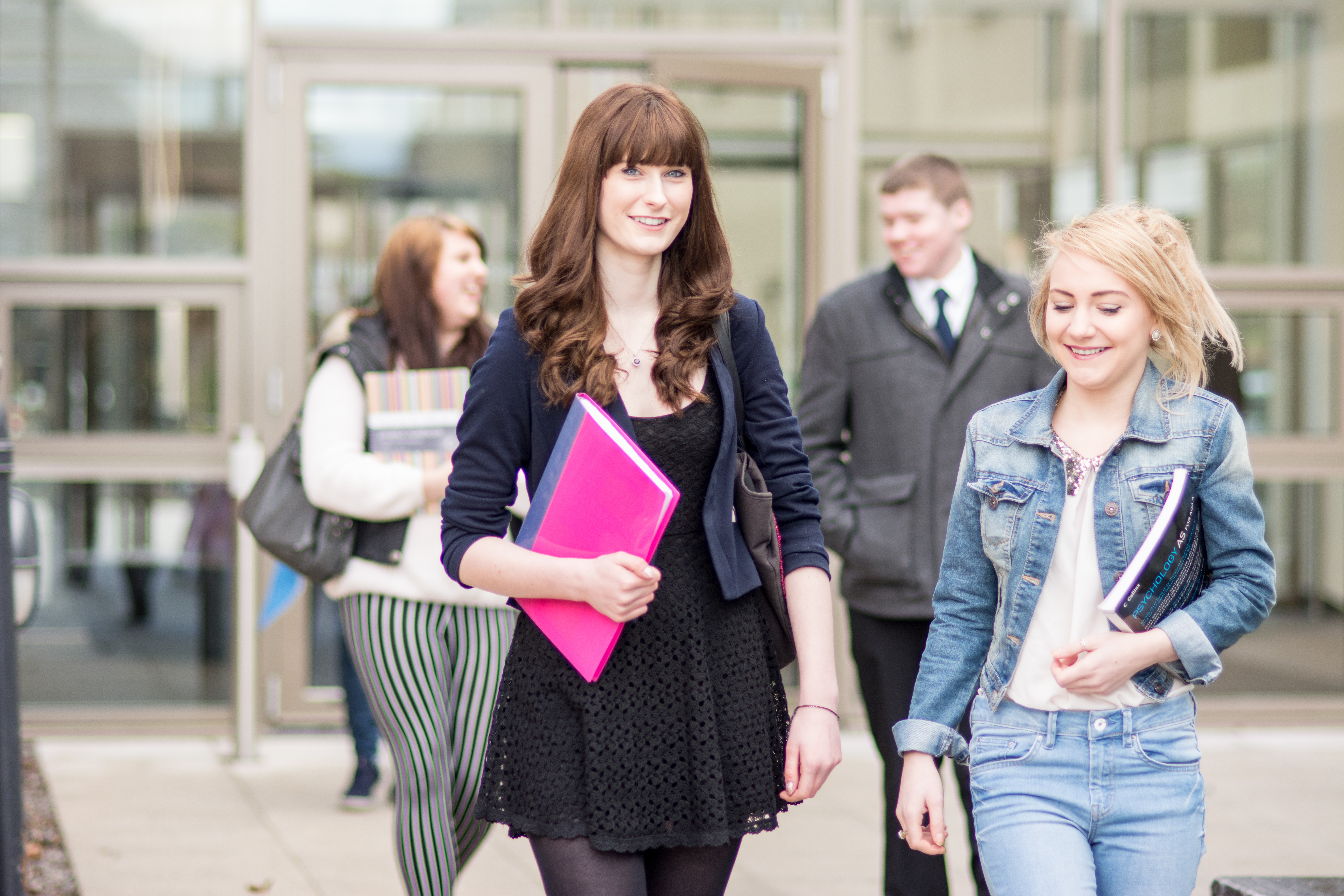 Students walking out of college at Alexander Graham Bell centre in Moray 