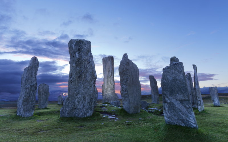 Sunset view of the Calanais stones at the Calanais Visitor Centre