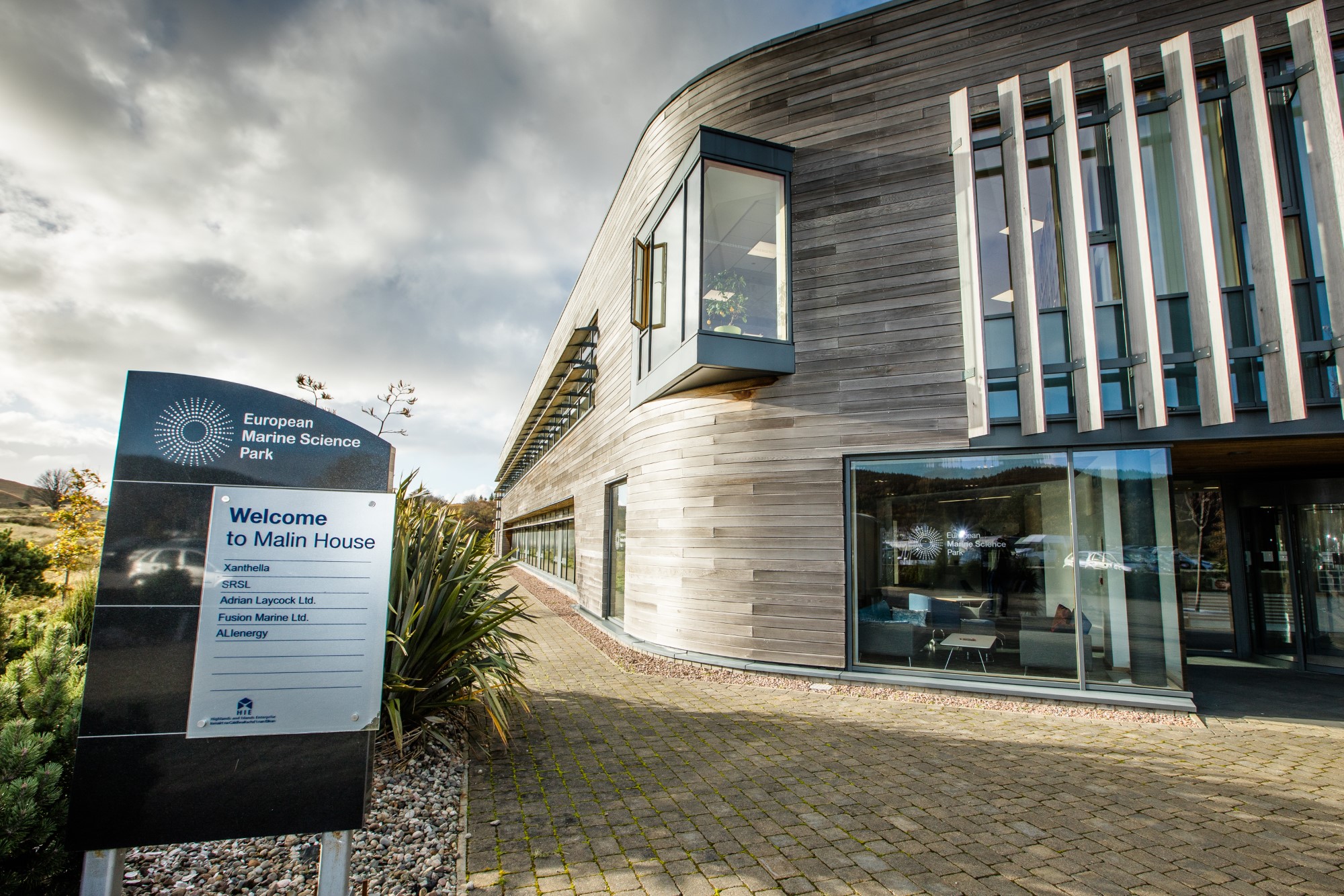 Exterior of entrance and signs to Malin House on the European Marine Science Park