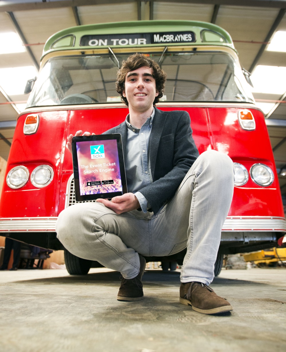 Sam Coley from SAMTEQ in front of vintage MacBraynes bus