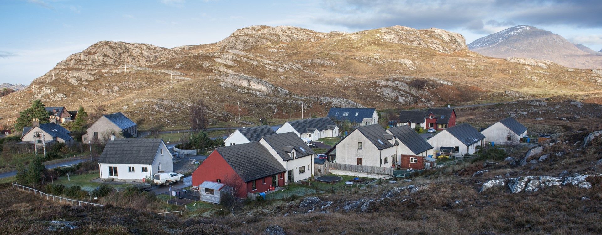Village in front of mountains