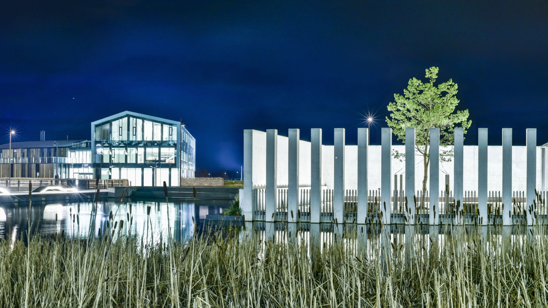 HIE's head office An Lochran on Inverness Campus captured at night